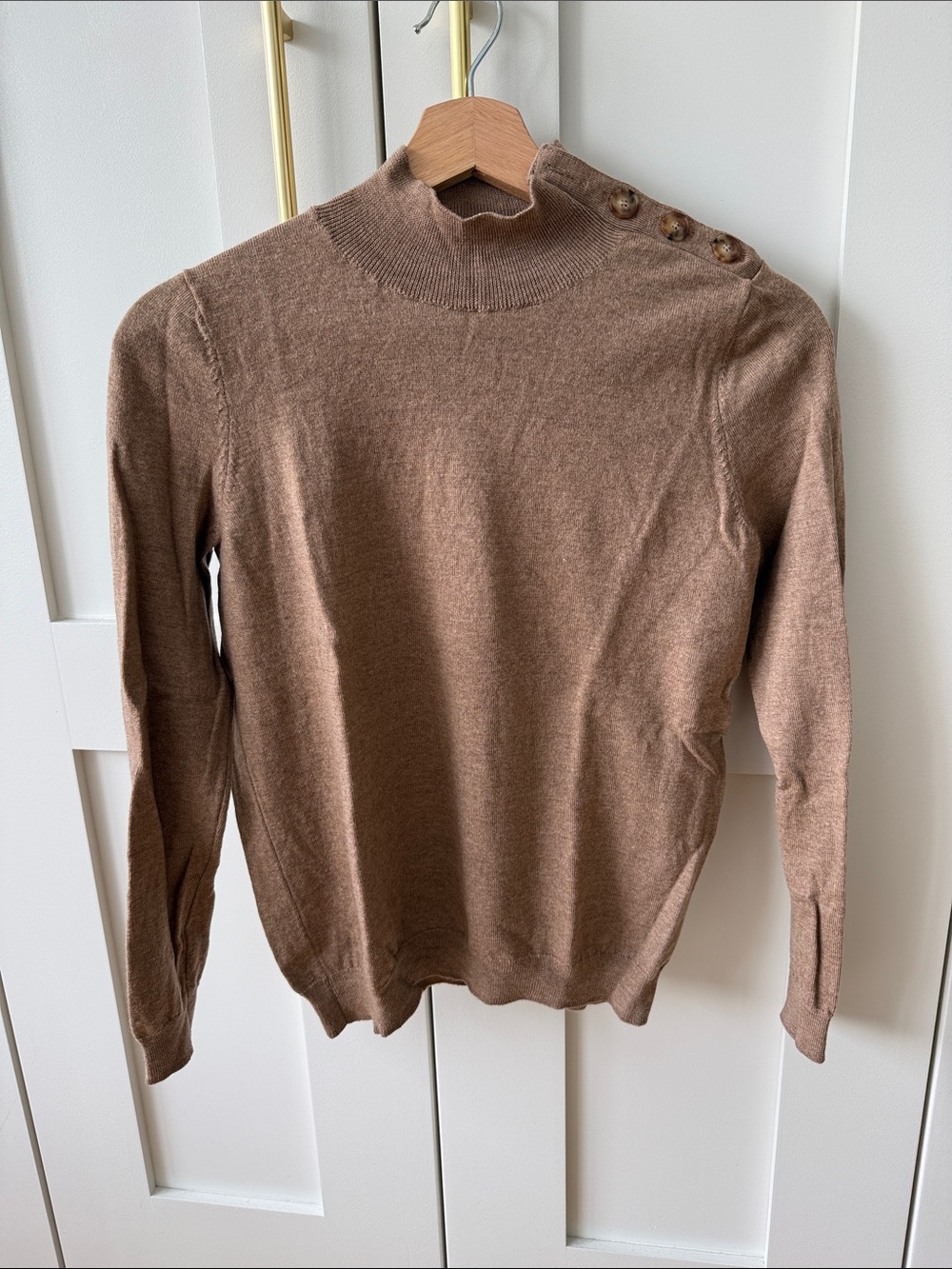 Sezane Brown Mock Neck Sweater with Shoulder Buttons
